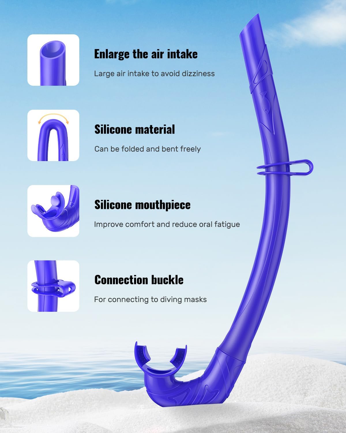 W WSTOO Adults Diving Snorkel Breathing Tube Silicone Flexible Foldable Snorkel Anti-Drop for Freediving Swim Training,Diving and Scuba Diving,Easy to Carry for Travel