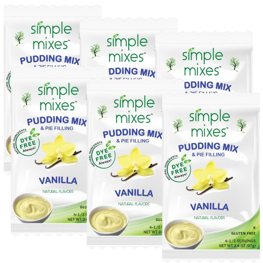 Simple Mixes Natural Instant Pudding & Pie Filling Mix, Healthy Snack, Vanilla, Gluten and Dye Free, No Fat, or Lactose, Kosher, 6 Pack