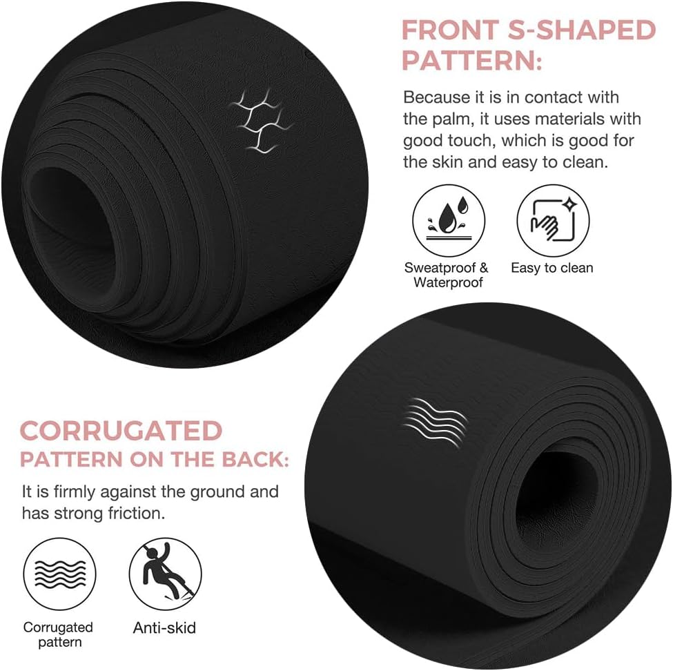 Yoga Mat Non Slip TPE Thick Yoga Mat with Alignment Mark, Large Size 72"L x 32"W x 0.32"Th or 0.24"Th, Anti-Tear Exercise & Fitness Mat for Yoga, Pilates & Floor Workouts
