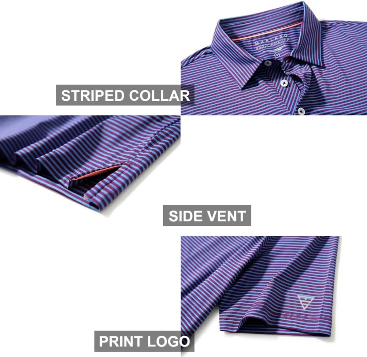 Men's Golf Polo Shirts Short Sleeve Striped Performance Moisture Wicking Dry Fit Golf Shirts for Men