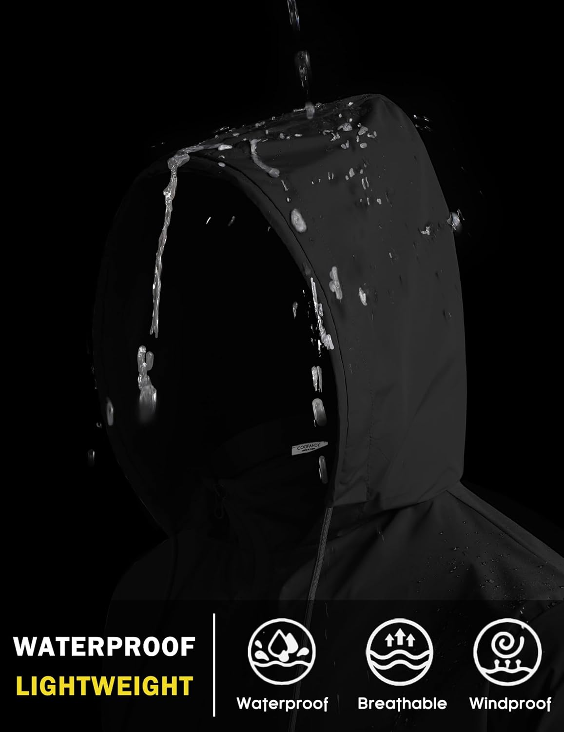 COOFANDY Men's Packable Rain Jacket Lightweight Waterproof Raincoat with Hood Travel Hiking Golf Windbreaker