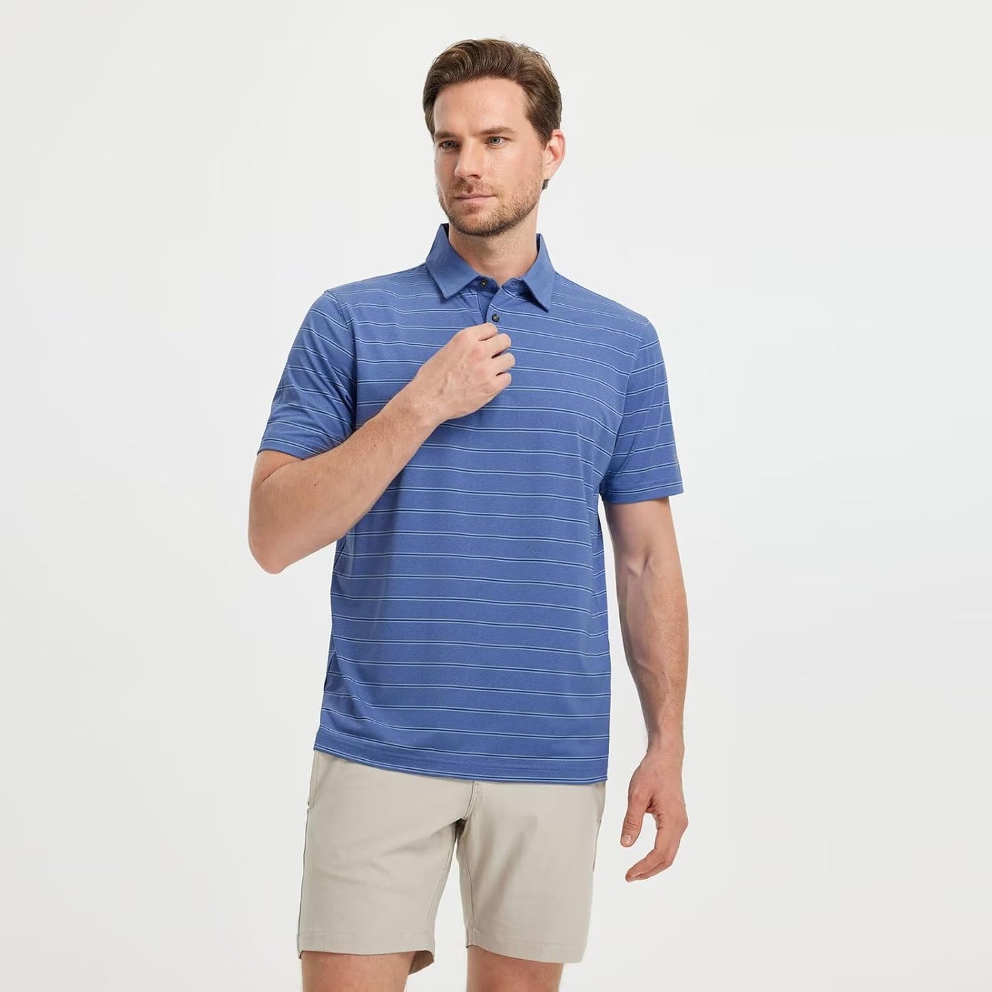 M MAELREG Golf Shirts for Men Moisture Wicking Striped Polo Performance Dry Fit Business Sports Mens Polo Shirts Short Sleeve