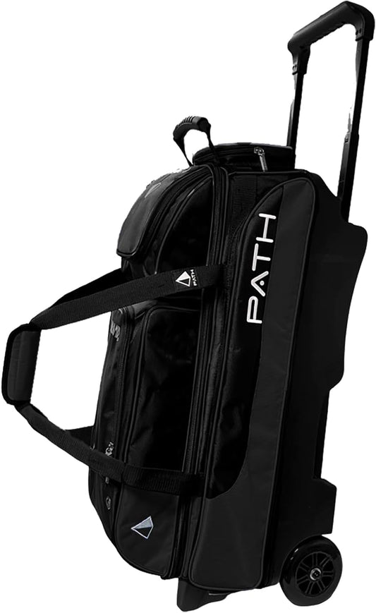 Pyramid Path Triple Premium Deluxe Roller Bowling Bag With Extra Large Separate Shoe Compartment (Up To US Mens Size 16) and 5 Accessory Pockets, 5" Wheels, Retractable Locking Handle - Extends to 42"