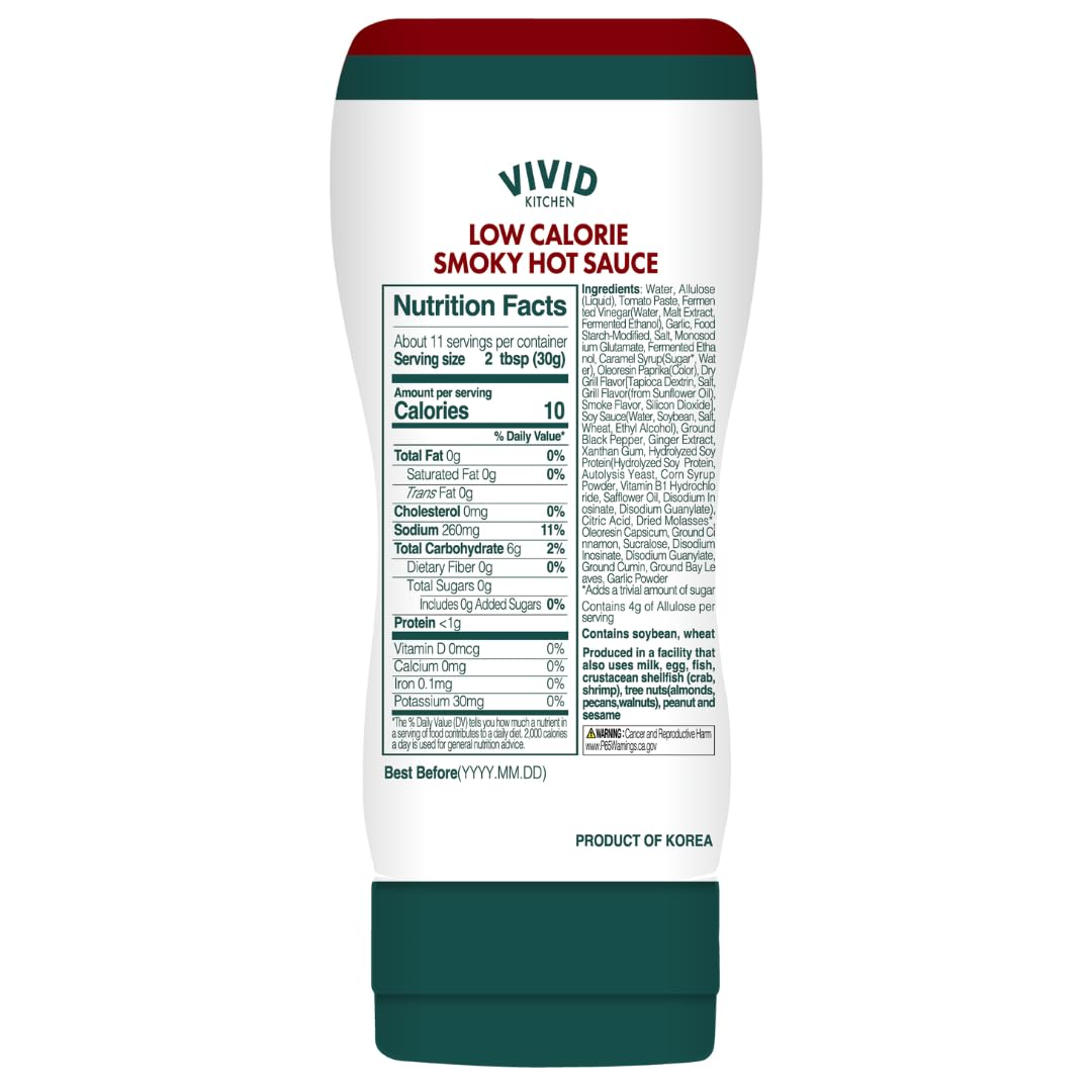 VIVID KITCHEN Low-Calorie Smoky Hot Sauce - 2 Pack - Zero Sugar, 10 Cal/Serving - Allulose Sweetened, No Preservatives or MSG - Easy Squeeze Bottle - Sauce for Tacos & Grilled Meats