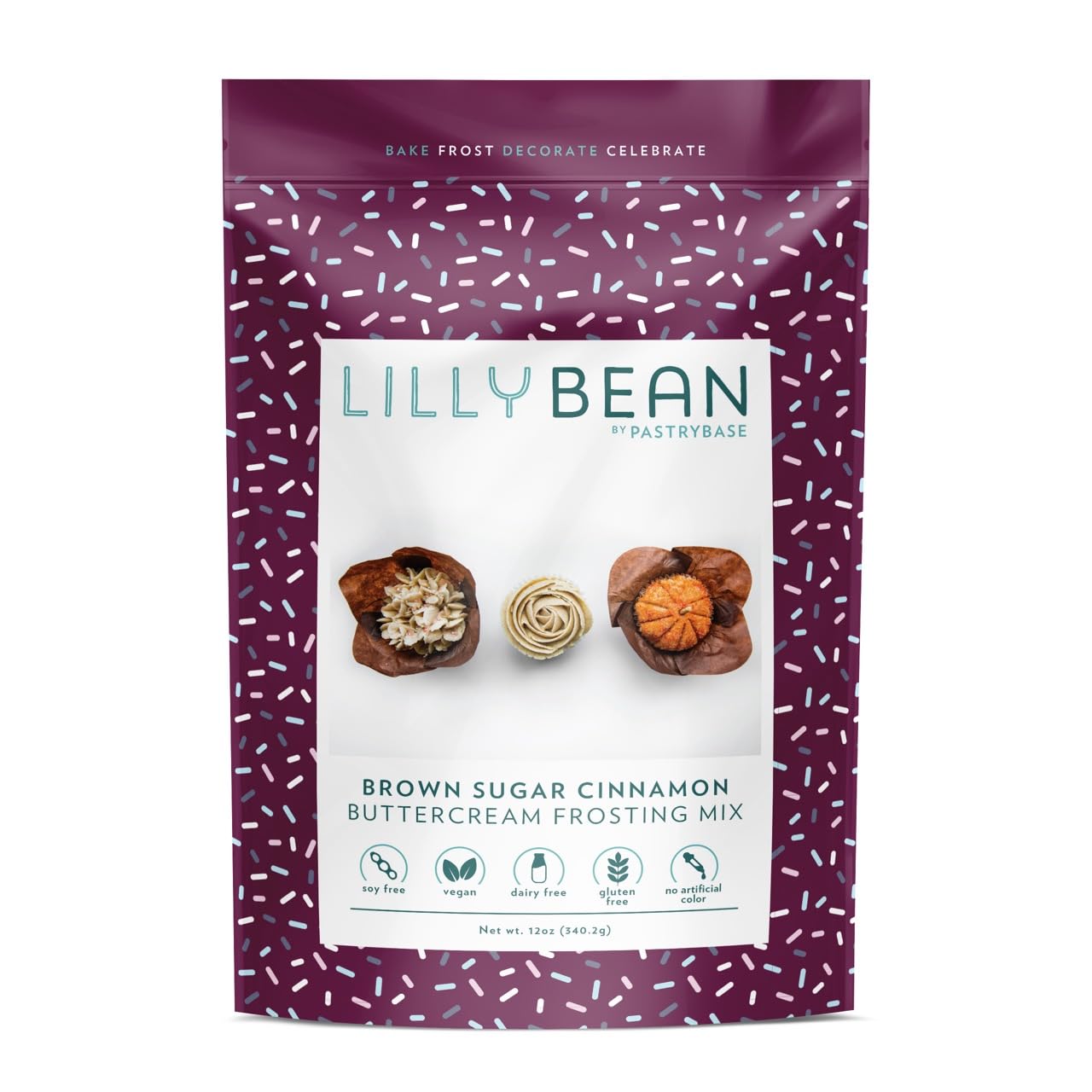 LillyBean Gluten Free Cinnamon Buttercream Frosting Mix with No Artificial Colors - Dairy and Soy Free, Vegan Icing for Decorating Cakes, Cupcakes, Cookies - 12 oz