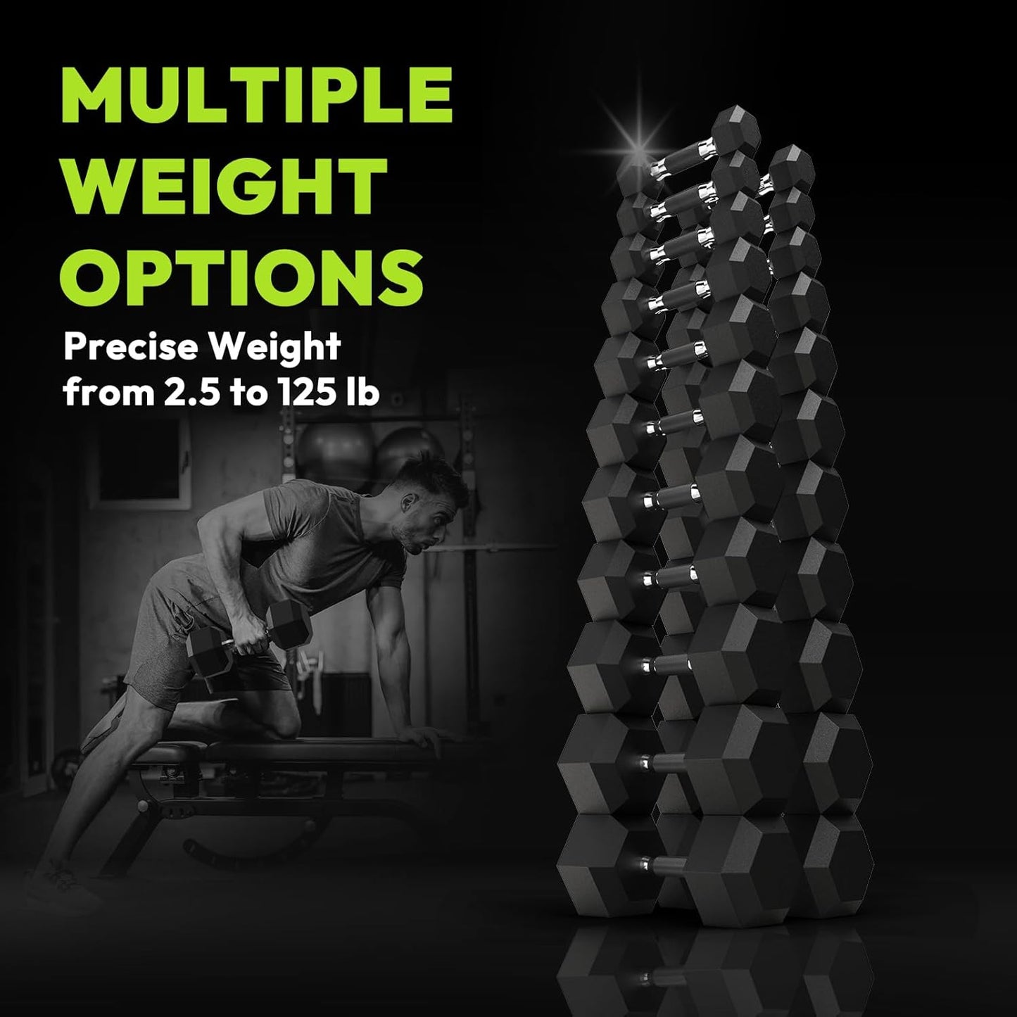 Hex Dumbbell Set, 30-480 lb Set Rubber Encased Exercise & Fitness Dumbbells, Weights Dumbbells Set, Hand Weight for Strength Training