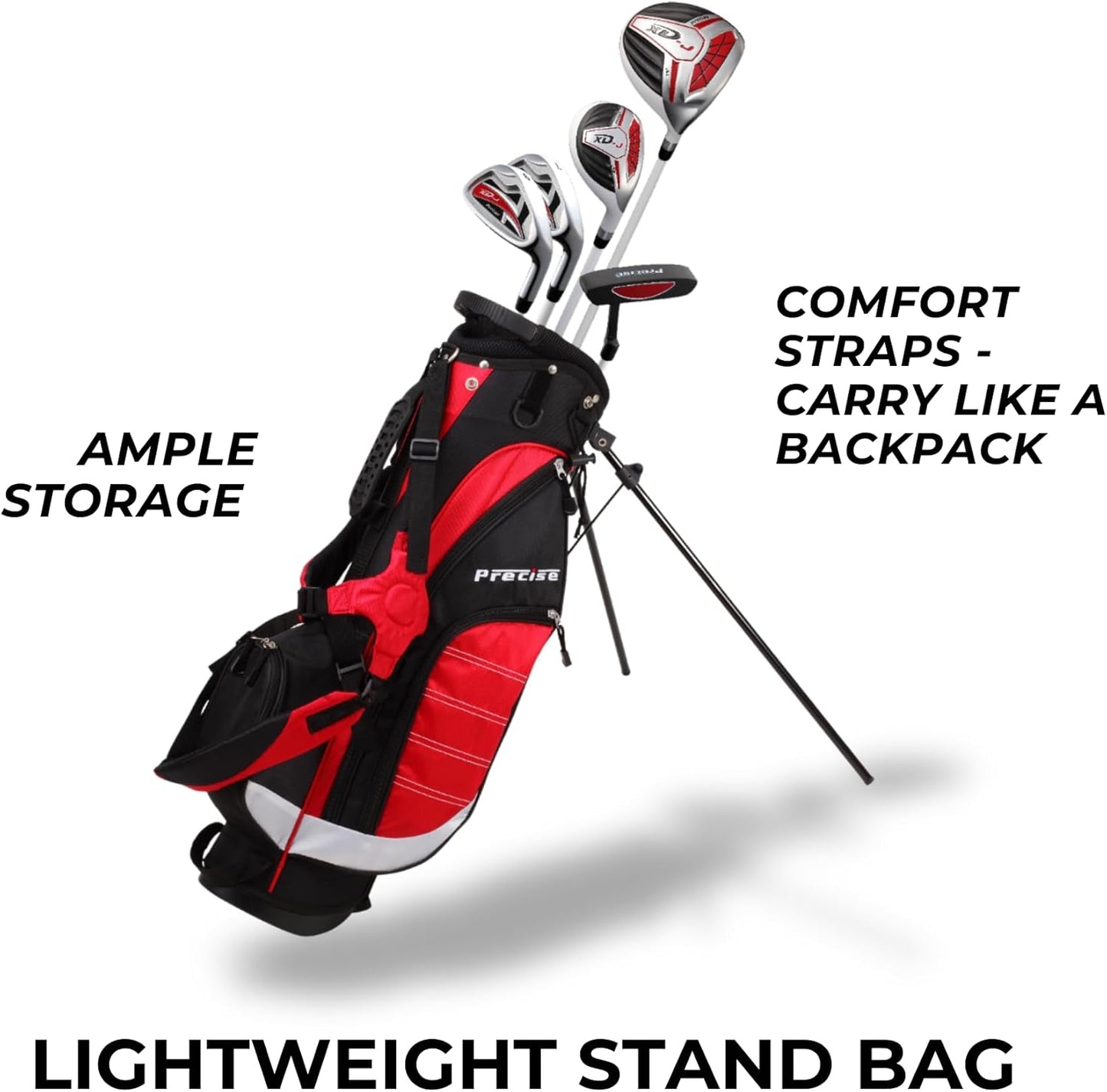 Precise XD-J Junior Golf Clubs Set – Right & Left Hand Options – Kids Golf Clubs for Ages 3-5, 6-8, 9-12 – Lightweight Graphite Shafts, Hybrid Club, Stand Bag – Boys & Girls Golf Set