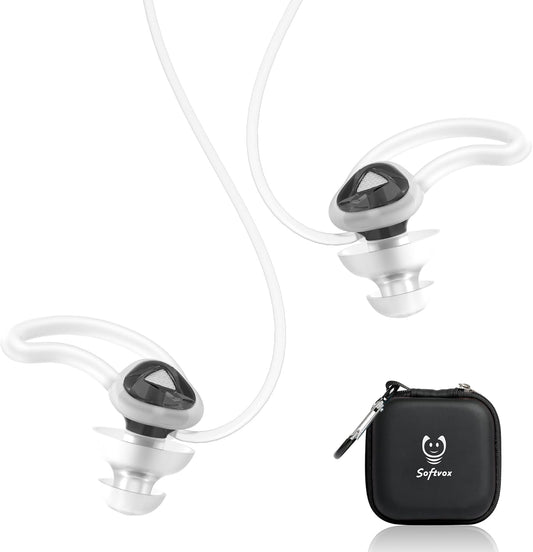 Ear Plugs for Swimming and Surfing with Lanyard, Block Out Water Let Sound in, Reusable Comfy Custom-fit Swimmer Earplugs for Snorkeling, Shower, Pool, Swim, Bath, Kayaking, incl Carry Case