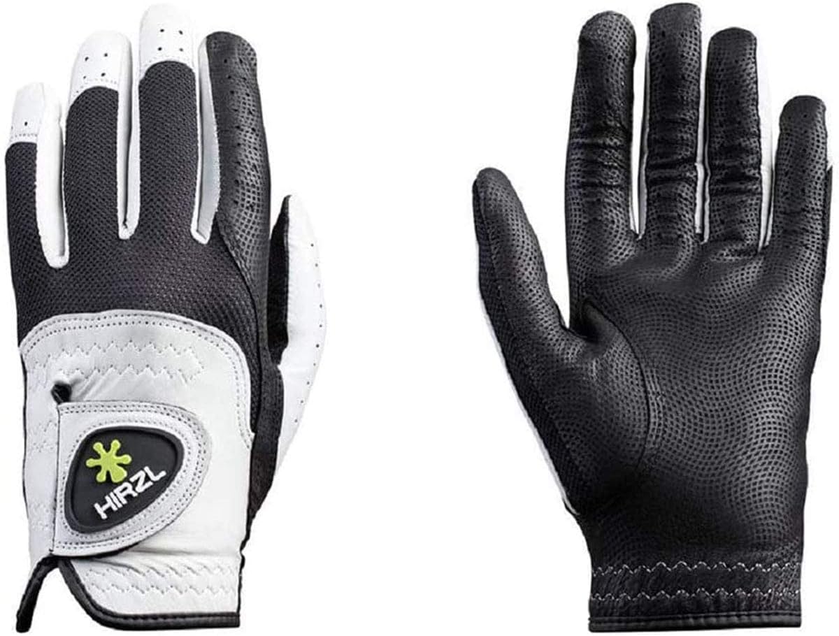 HIRZL Trust Control 2.0 Golf Glove, All Weather Mens Golf Glove, White/Black, Kangaroo Leather Palm, Cabretta Leather Backhand, Trusted by Pro’s, Sweat Free, Ultimate Grip