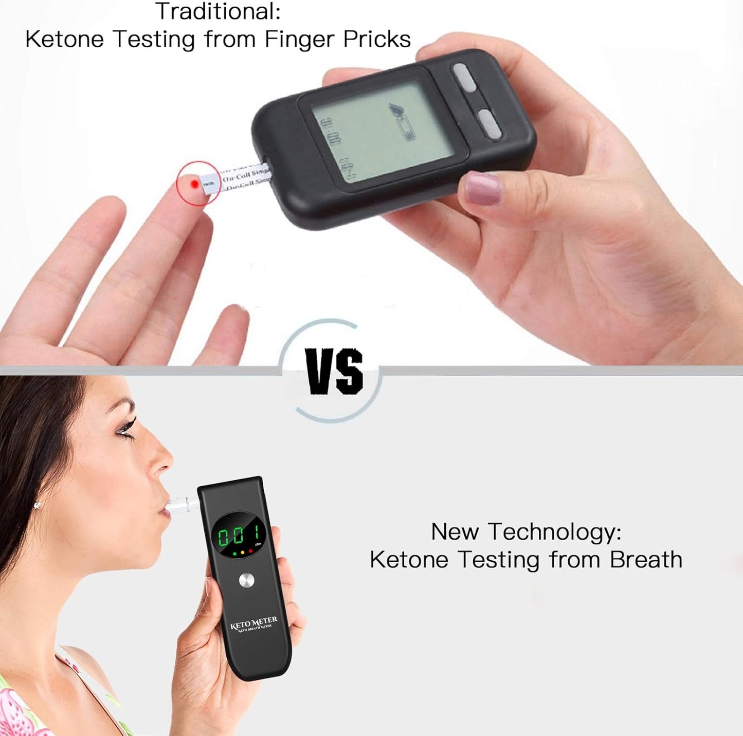 Professional Ketone Breath Analyzer Portable Breath Ketosis Meter for Ketosis Testing - High Precision Ketone Breath Tester with 10 Mouthpieces for Tracking Your Ketones