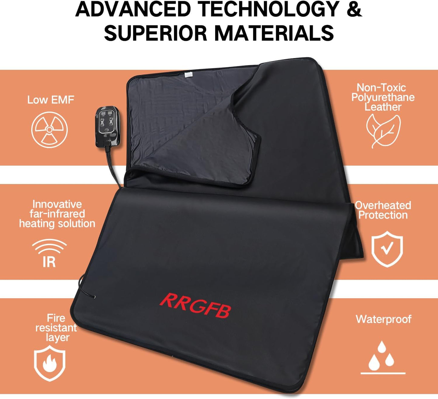 Low EMF Portable Infrared Sauna Blanket for Detox and Home Relaxation, Adjustable 1-60 Min Timer, 95-167℉ Temp Range, 6 ft x 2.95 ft, Durable PU Leather Cover