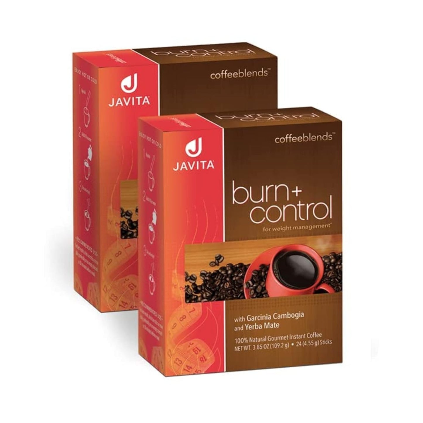 Javita Burn + Control Instant Coffee, Weight Management Herbs: Garcinia Cambogia & Yerba Mate, Slimming Coffee with Help of Exercise, Keto, Dieters Drink, 2 box / 24 (4.55g Sticks), 48 Count