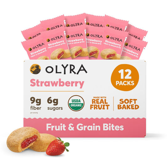 Olyra Strawberry - Organic Soft Baked Breakfast Bars - High Fiber - Healthy Breakfast Snacks with Real Fruit Filling - Healthy Snacks for Adults - Office Snack - School Kids Snack - Pack of 12