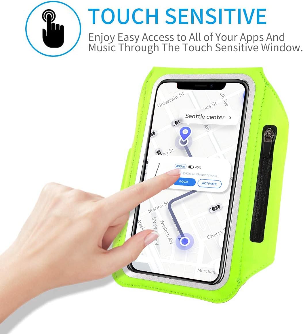 Running Armband with Earphone Bag Cell Phone Armband for iPhone 16 15 Pro 14 Plus 13 11 XR XS, Galaxy S24/S10 Water Resistant Sports Phone Holder Case & Zipper Slot Car Key Holder for 6.7 inch Phone