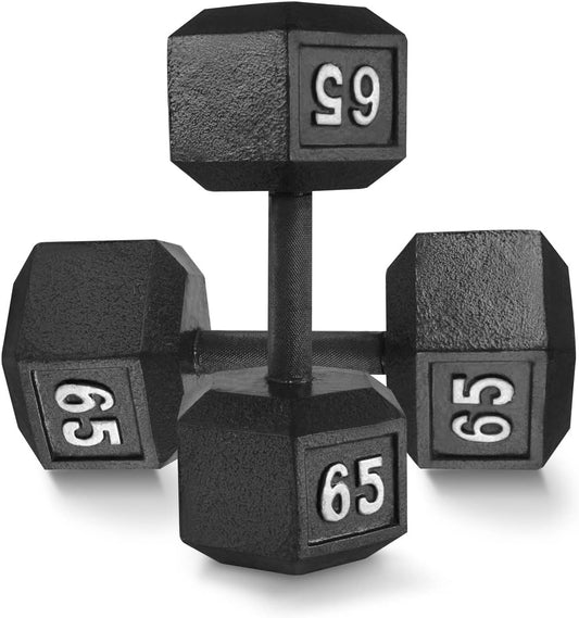 WF Athletic Supply Cast Iron Solid Hexagon Gray/Black Dumbbells, Strength Training Free Weights Set of 2 for Women and Men, Hand Weights Sold by Pairs, Multi-Select Size Options Available