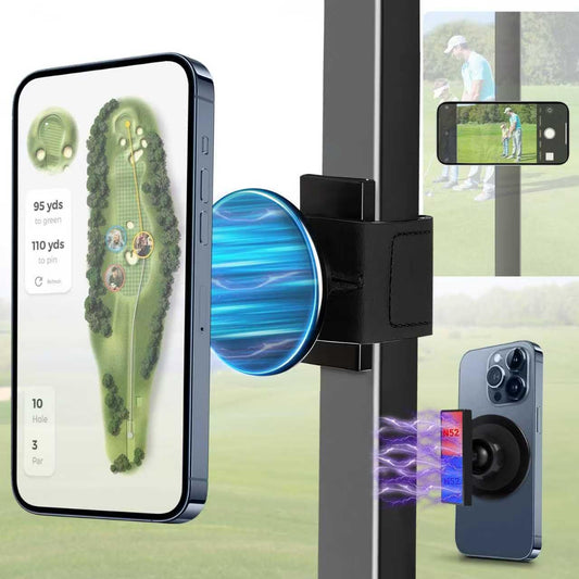 Magnetic Golf Cart Phone Holder Work with Magsafe iPhone 16-12 Series and All Phones, Fits Yamaha, EZGO, Club Car Golf Cart, Alloy Strong Magnetic Phone Mount for Gym, Kitchen, with Metal Ring