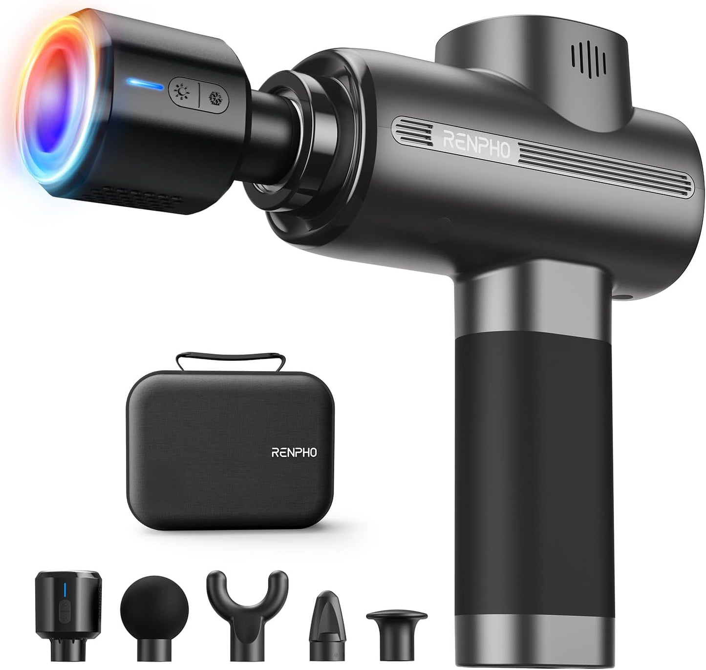 RENPHO Massage Gun Deep Tissue with Heat and Cold Head, Handheld Muscle Massager Therapy with Carry Case, Percussion Body Masajeador for Men Women Athletes Back Upgrade, Active Thermacool