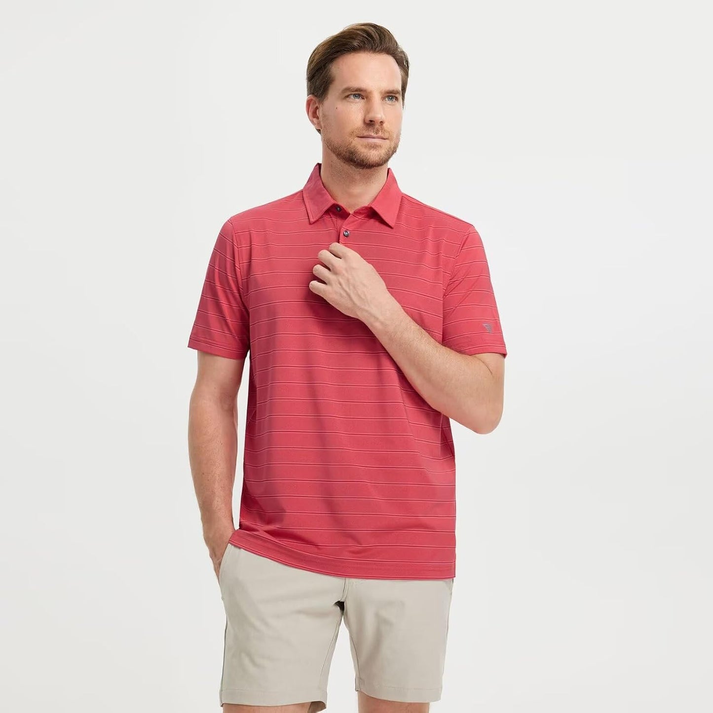 M MAELREG Golf Shirts for Men Moisture Wicking Striped Polo Performance Dry Fit Business Sports Mens Polo Shirts Short Sleeve