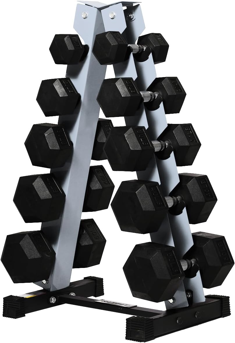 RitFit 250LB/300LB Rubber Hex Dumbbell Sets with Weights Rack, Multiple Color Choices Available, Great Gym Equipment for Home, Strength Training, Workouts
