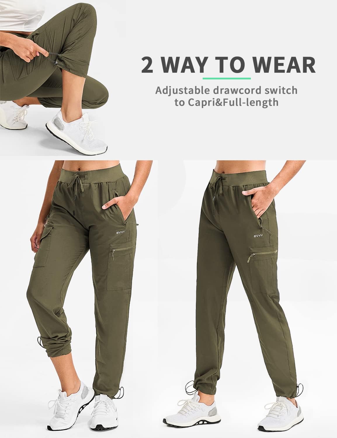 BVVU Women's Hiking Pants Lightweight Quick Dry Travel Outdoor Pants Waterproof Work Cargo Joggers with Zipper Pockets