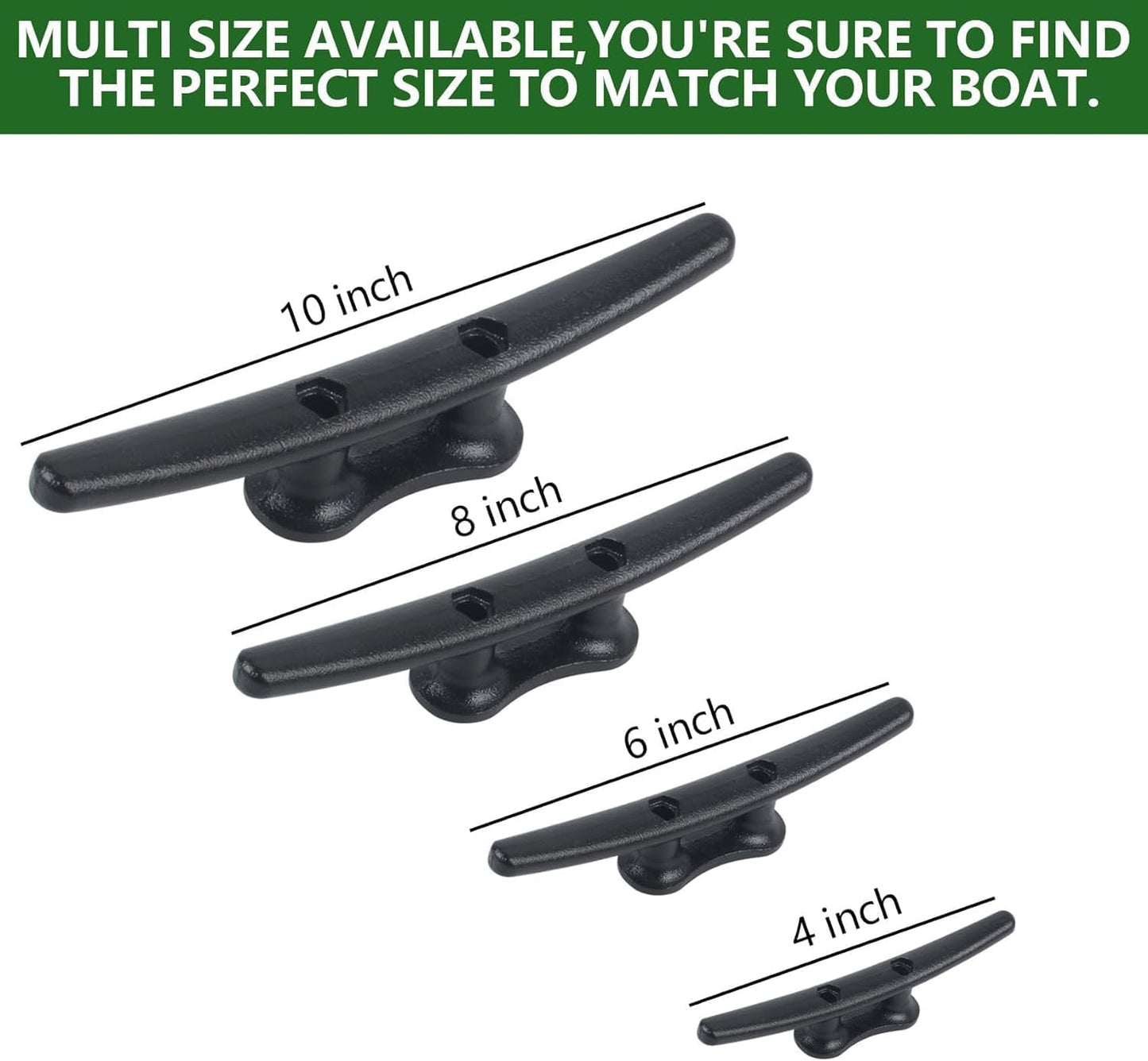 Dock Cleats 6/8/10 inch With Hardware,Electrophoretic Coated Black Boat Cleat Dock Boat Cleats,Rope Cleat Boat Dock Cleats Ideal for Boat Docks, Decks, Piers for Tying up Boats (2,4,6,8,12 Pack)