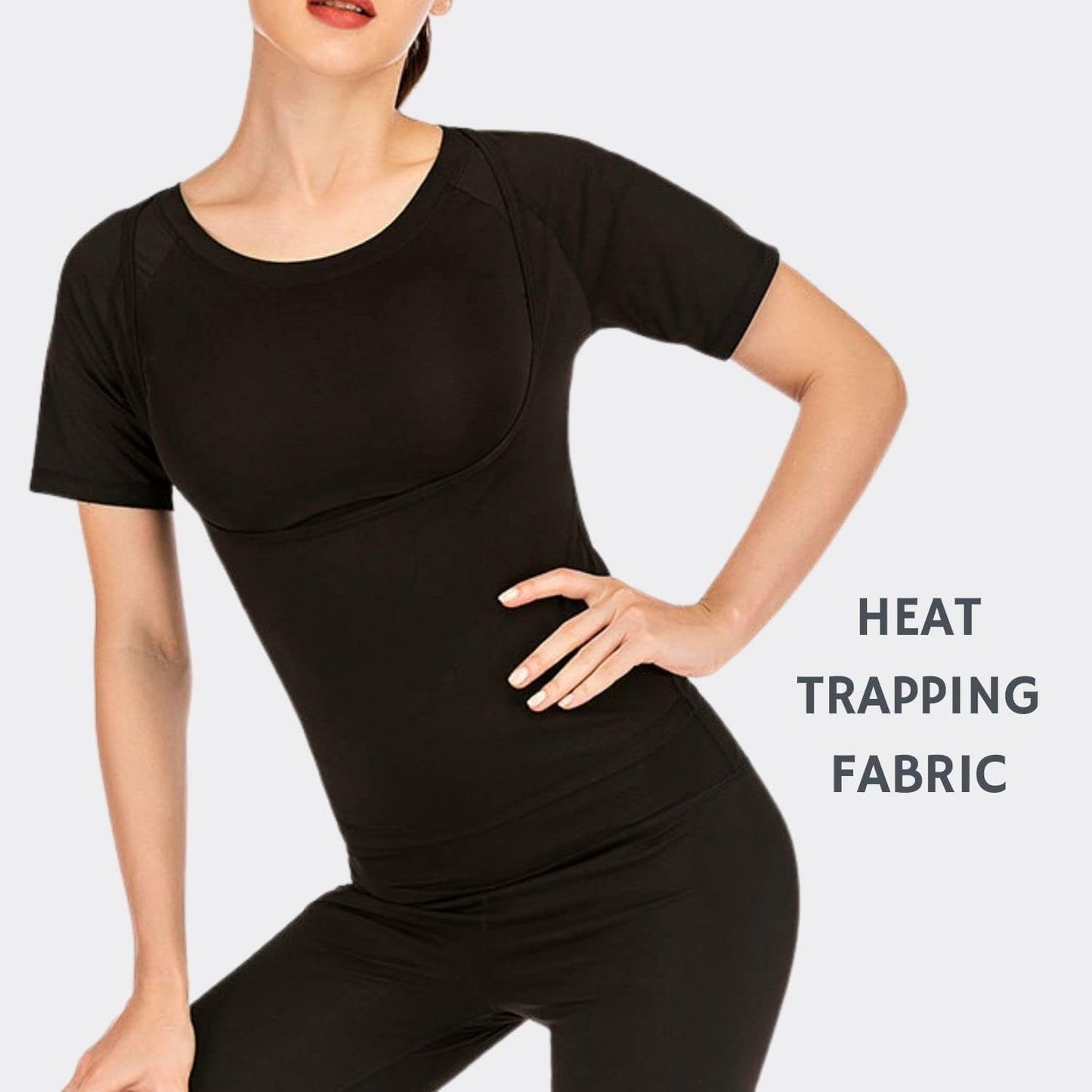 Nano Hertz Sauna Sweat Suit Weight Loss Shapewear Top Waist Trainer Workout Sweatsuit Exercise Short Sleeve Shirt Women Girl