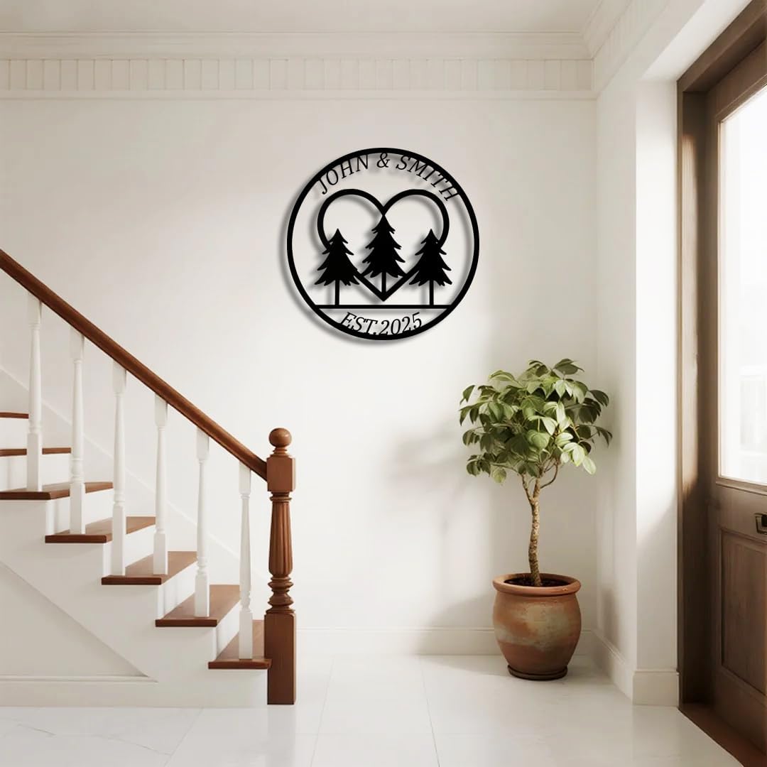 Custom Metal Sign with Pine Trees | Personalized Couple Love Metal Signs | Wedding Gift | Indoor Decor Gift for Women, Men, Wife, Parents, Couple