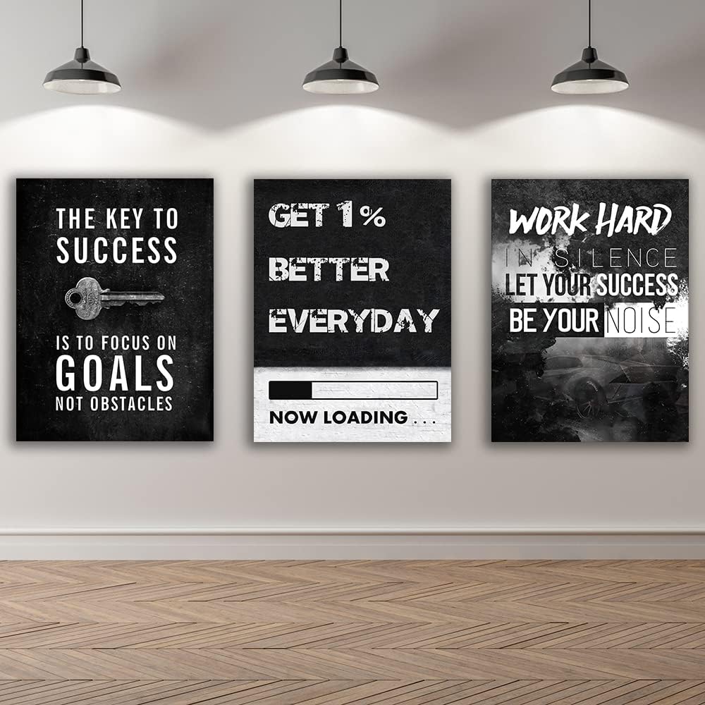 Yetaryy Motivational Poster Inspirational Wall Art 3 Pieces Canvas Painting Lion Artwork for Living Room Office Modern Home Decor Prints Pictures Wall Decor Framed Ready to Hang [48''Wx 24''H]