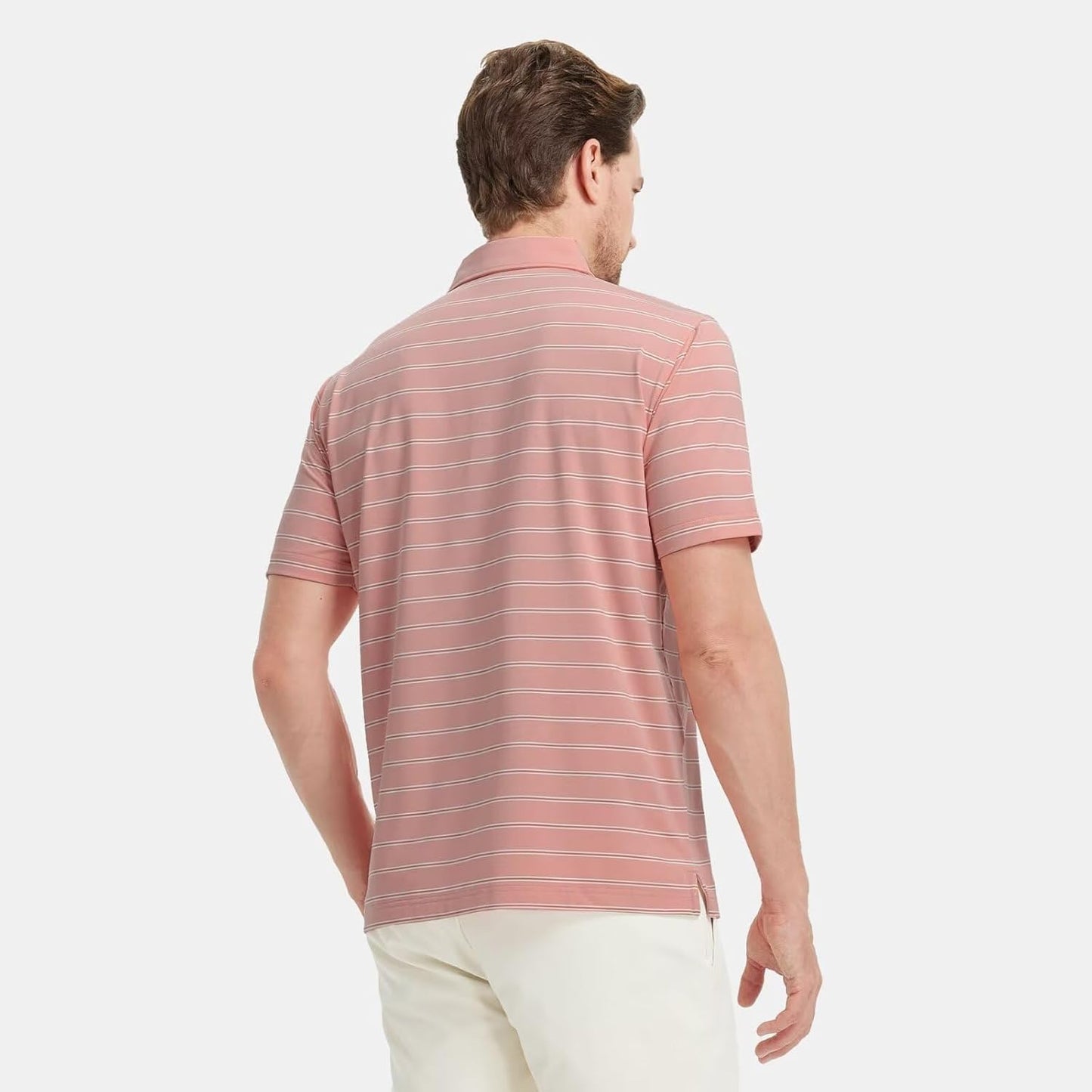 M MAELREG Golf Shirts for Men Moisture Wicking Striped Polo Performance Dry Fit Business Sports Mens Polo Shirts Short Sleeve