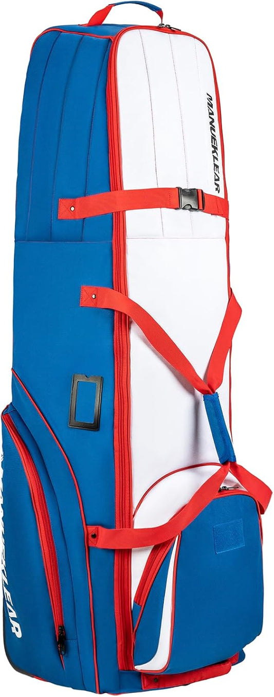 MANUEKLEAR 1680D Nylon Travel Golf Bags Club for Airlines with Wheels, Golf Travel Bags for Airlines with Padded Top, Golf Travel Case Cover with 3 Large Pocket for Golfer