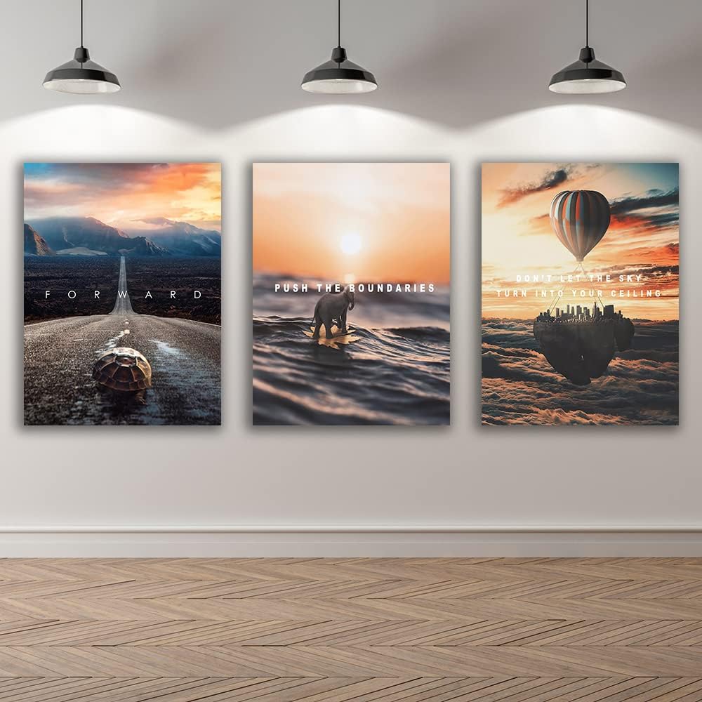 Motivational Wall Decor Poster Inspirational Wall Art 3 Pieces Canvas Wall Painting Artwork for Living Room Bedroom Office Home Decor Prints Pictures Wall Decor Framed Ready to Hang 36''Wx 16''H
