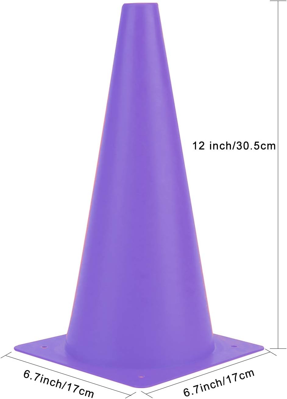 12 Inch Traffic Training Cones, Plastic Safety Parking Cones, Agility Field Marker Cones for Soccer Basketball Football Drills Training, Outdoor Sport Activity & Festive Events - 6 Colors