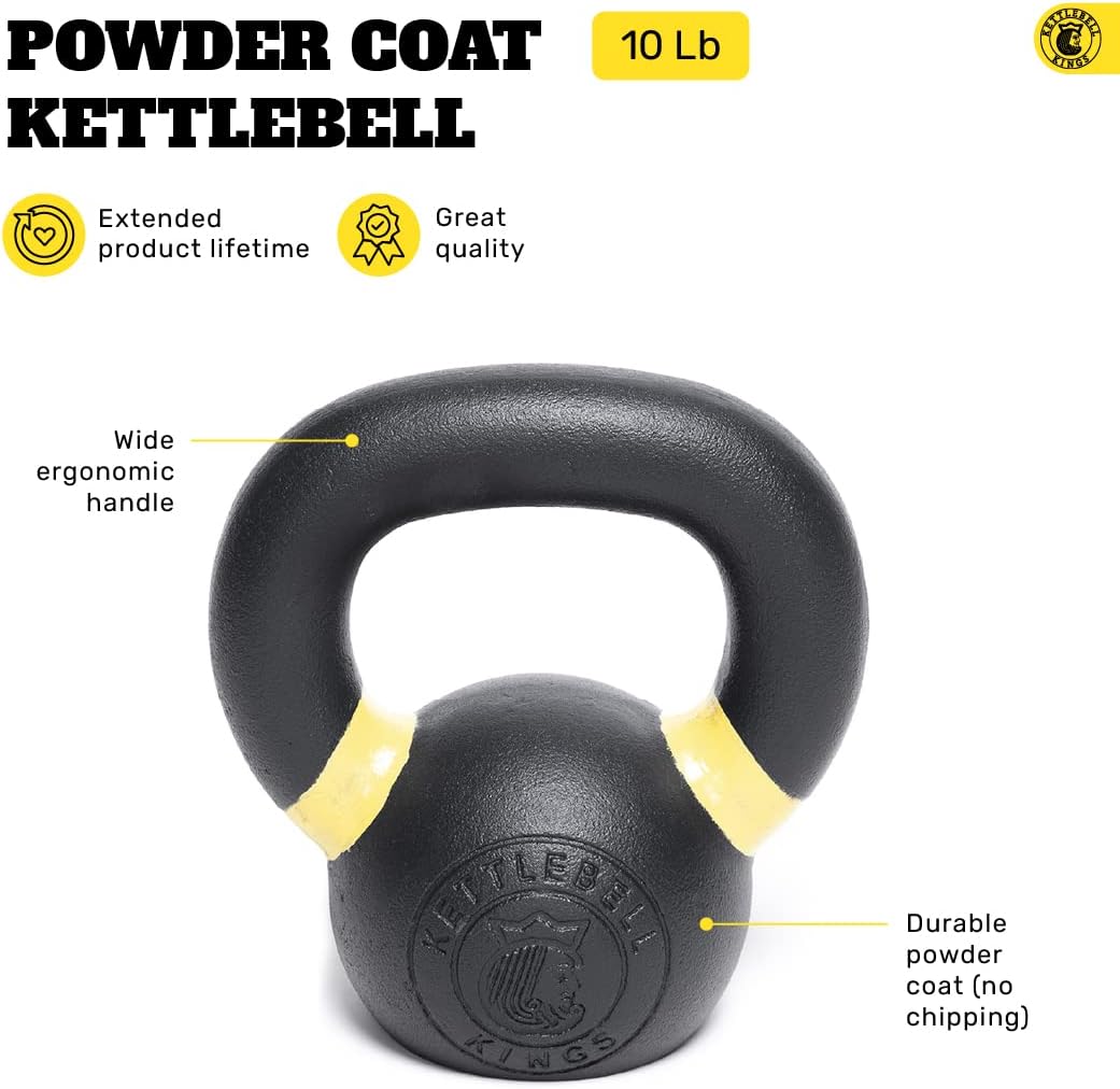 Kettlebell Kings Powder Coated Kettlebell Weights 5-90 LB | Workout Gym Equipment & Strength training sets for Women & Men | Durable Coating for Grip Strength, Rust Prevention