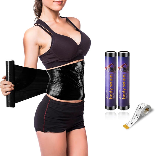 60 Meters Black Osmotic Plastic Body Wrap,Workout & Sweat Enhancer Stomach Film Body Applicator Power Wrap,DIY Sauna Wrap(2 Rolls)