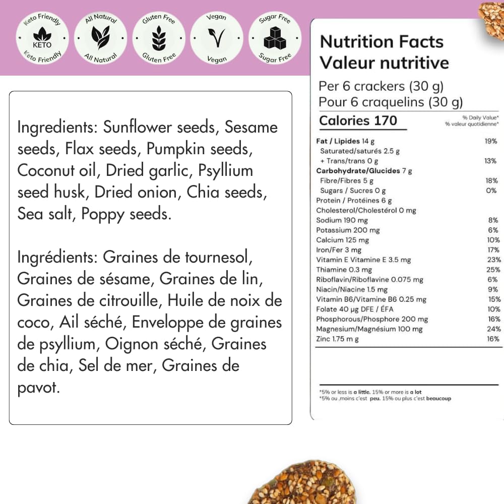 Super Seed Crackers, Gluten Free & Keto Friendly Healthy Snacks, Vegan, Zero Sugar, Paleo & Diabetic Friendly, Nut Free, 20g High Protein, 18g High Fiber, 3.56oz Each, 4-Pack, Everything Bagel