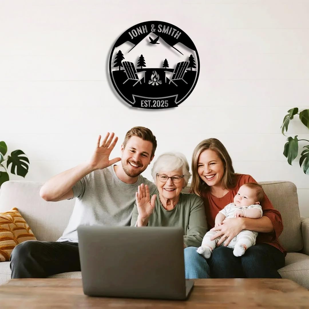 Personalized Campfire Metal Name Sign | Custom Camping Metal Signs | Family Wall Art & Split Letter Name | Wedding Gift & Anniversary | Indoor Decor Gift for Women, Men, Wife, Parents, Couple