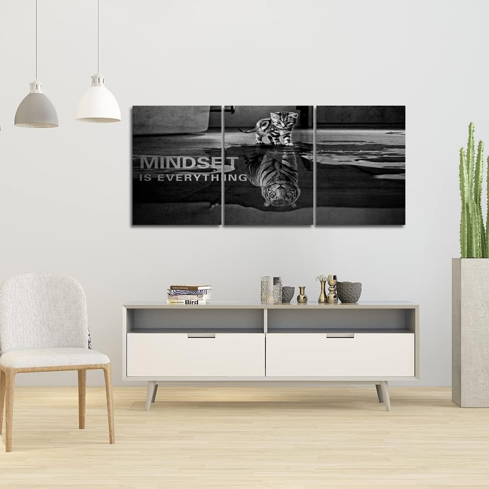 3 Panels Mindset is Everything Motivational Canvas Wall Art Inspirational Entrepreneur Quotes Poster Print Artwork Painting Picture for Framed Home Decoration Living Room office bedroom 60''W x 28''H