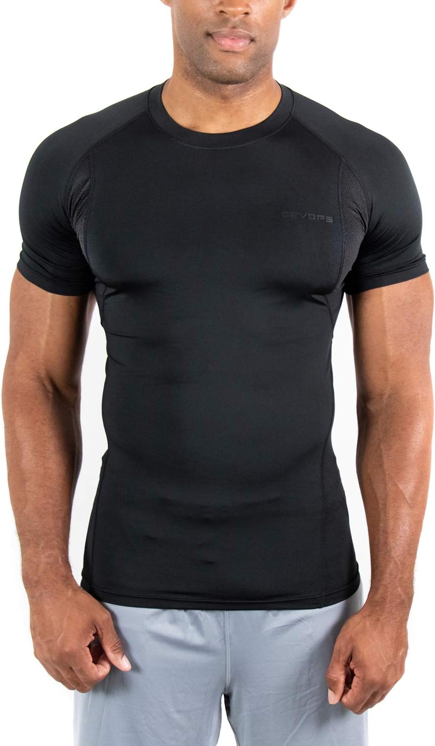 DEVOPS 3 Pack Men's Cool Dry Short Sleeve Compression Shirts, Sports Baselayer T-Shirts Tops, Athletic Workout Shirt
