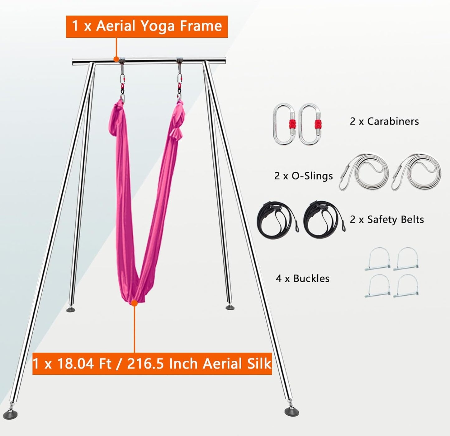 TECSPEC 9.6 FT/115.3 Inch Adjustable Height Aerial Yoga Frame & Hammock, Professional Swing Stand with 18 FT/33FT Aerial Silk, 550lbs Max Capacity