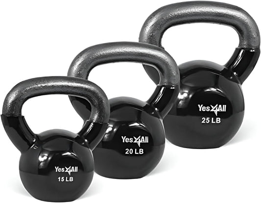 Yes4All Kettlebell Set Vinyl Coated Weights Combo for Full Body Workout Equipment Push up, Grip Strength Training, Dumbbell Weights Exercises