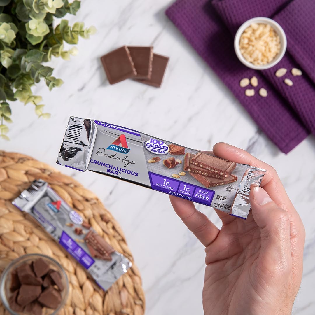 Atkins Endulge, Crunchalicious Bar, 1g Net Carbs, 1g Sugar, Good Source of Fiber, 5 Count (Pack of 8)