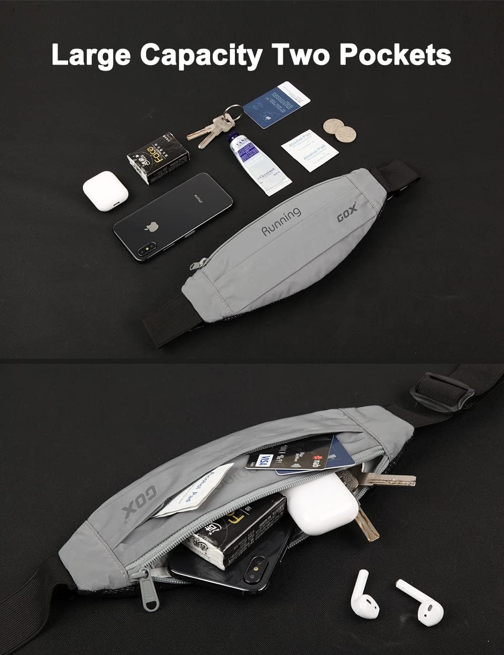 Gox Fanny Pack For Men Running Pouch Belt,Phone Holder Waist Pack Sport Hiking Walking Traveling (silver)