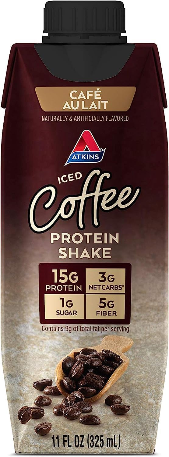 AtkinsCafé Caramel Iced Coffee Protein Shake, 15g Protein, Low Glycemic, 3g Net Carb, 1g Sugar, Keto Friendly (Pack of 2)