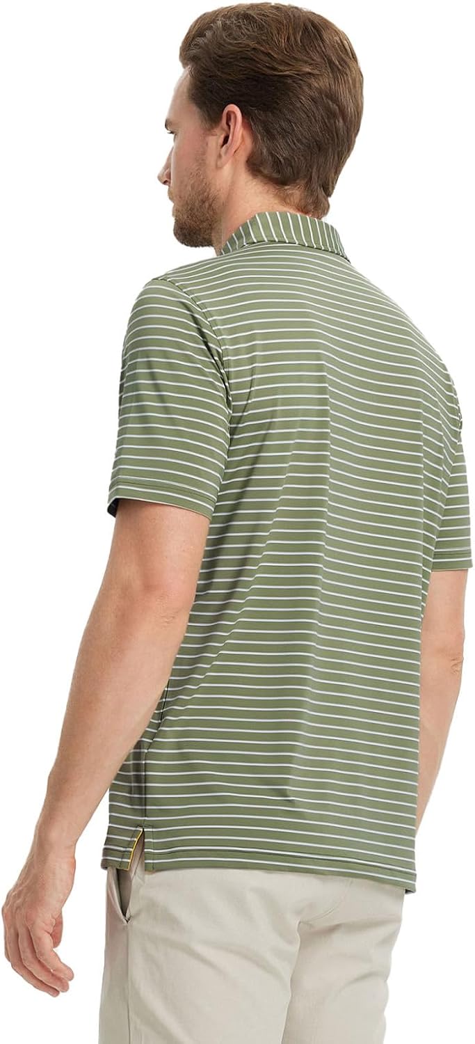 M MAELREG Golf Shirts for Men Moisture Wicking Striped Polo Performance Dry Fit Business Sports Mens Polo Shirts Short Sleeve