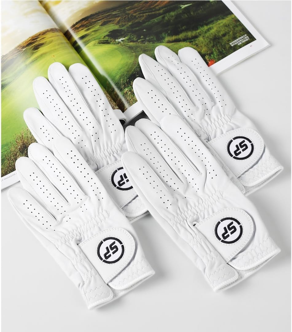 Golf Gloves Men, 100% AAA Cabretta Leather Golf Glove, Ergonomic Ultra Thin Leather Golf Gloves, Wear-Resistant White Gloves, Suitable for All Weather