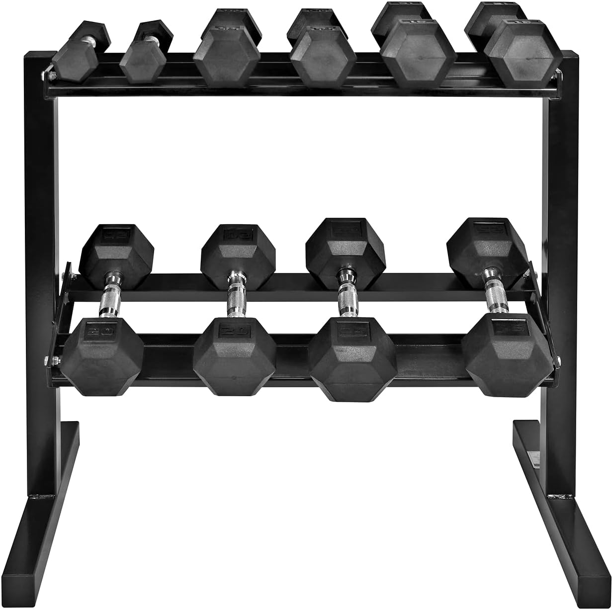 WF Athletic Supply Rubber Coated Hex Dumbbell Set with Two Tier Premium Storage Rack Built for Strength Building, Weight Loss & Home Gym – Multiple Sets Available