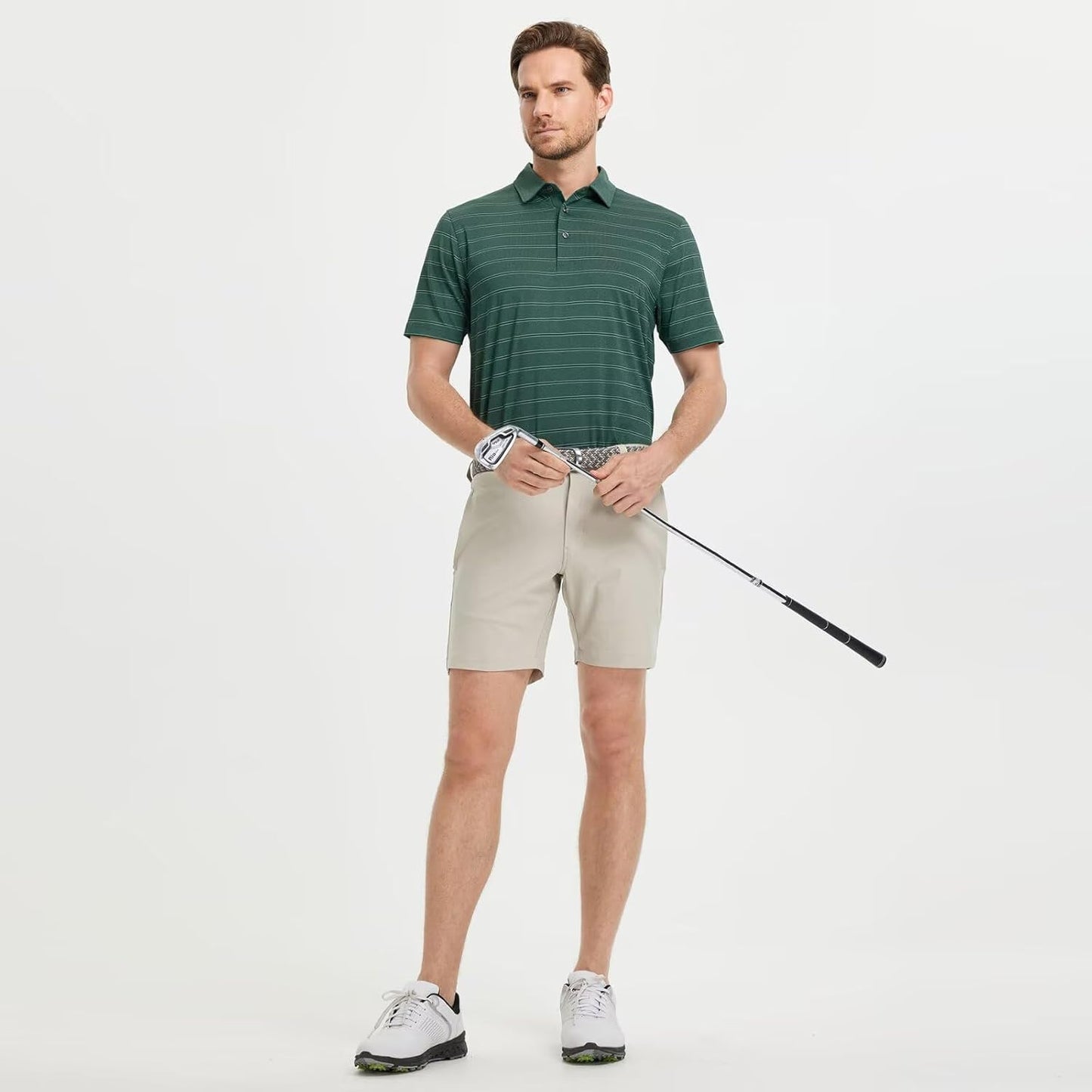 M MAELREG Golf Shirts for Men Moisture Wicking Striped Polo Performance Dry Fit Business Sports Mens Polo Shirts Short Sleeve