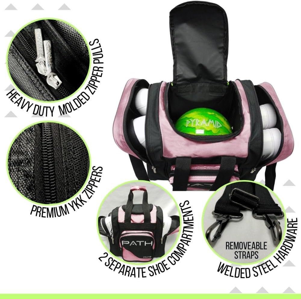 Pyramid Path Pro Deluxe Single Bowling Ball Tote - Holds One Ball, One Pair Shoes Up to Mens 15