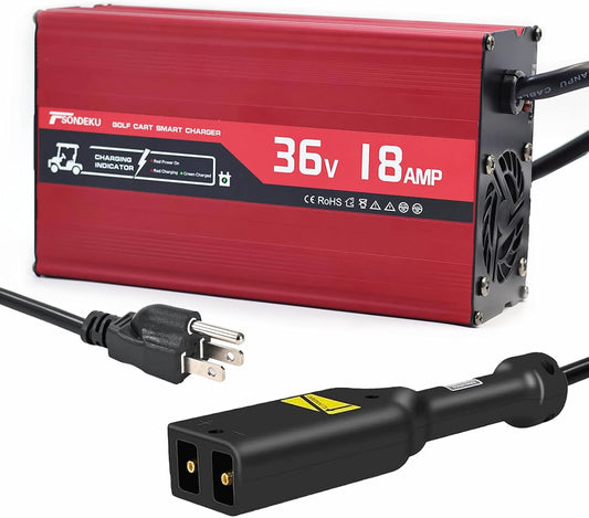 36V Golf Cart Battery Charger for EZGO TXT - 18 AMP, Upgrade Trickle Charger Tech, 4-6 hrs Fast Charge! Replace EZGO Charger with D - Plug, 16FT Cord, Aluminum Alloy Sturdy Shell