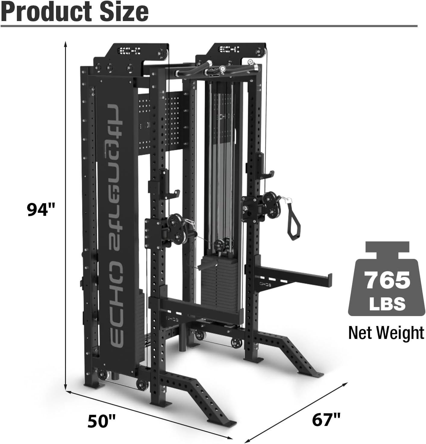 Commercial Functional Trainer Cable Machine with Dual Weight Stacks, Power Cage Squat Rack, Dual Cable Crossover Machine with Pulley System